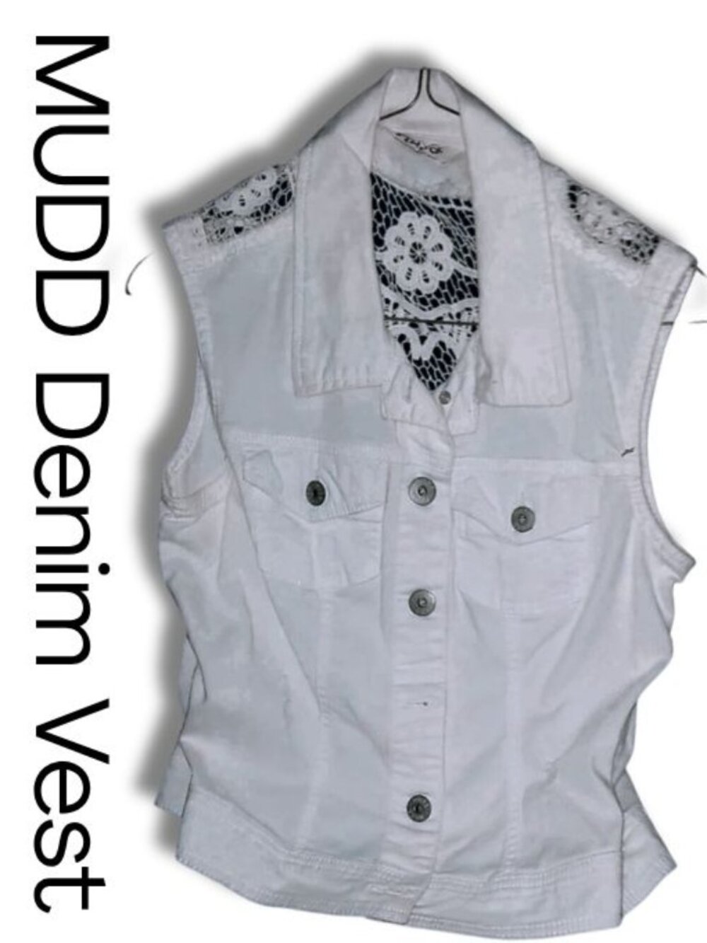 Mudd White Sleeveless Lace-Yoke Button-Front Vest Size SM